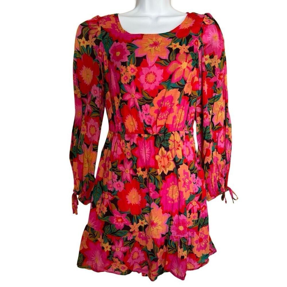 Billabong Vibrant Floral Open Tie Back Long Dress Mini Dress L